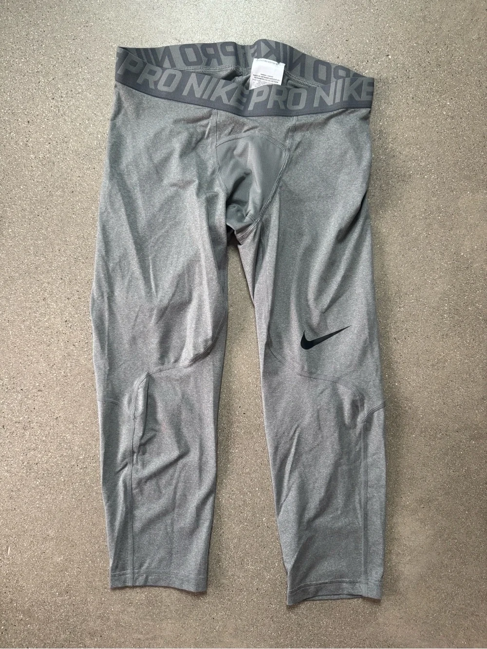 Nike Men’s Gray Pro Compression Leggings with Black Swoosh